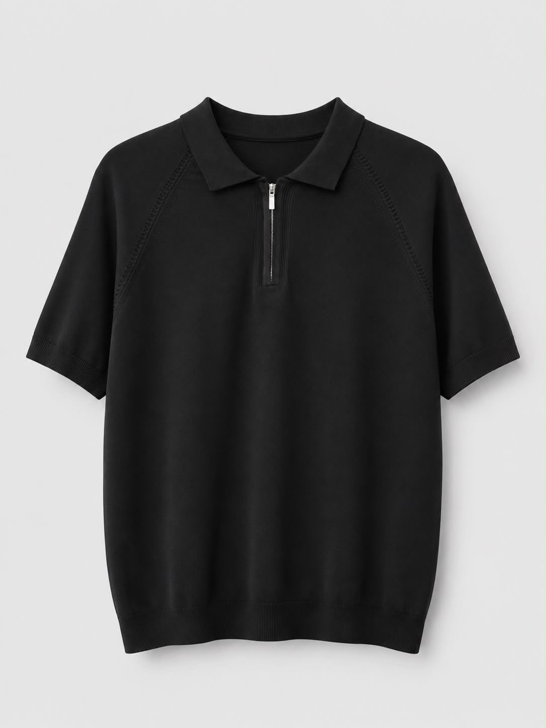 Erkek Fermuarlı Triko Tshirt Siyah