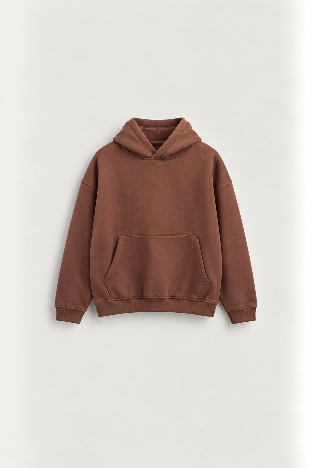 Erkek Oversize Kapüşonlu Basic Sweatshirt Kahverengi