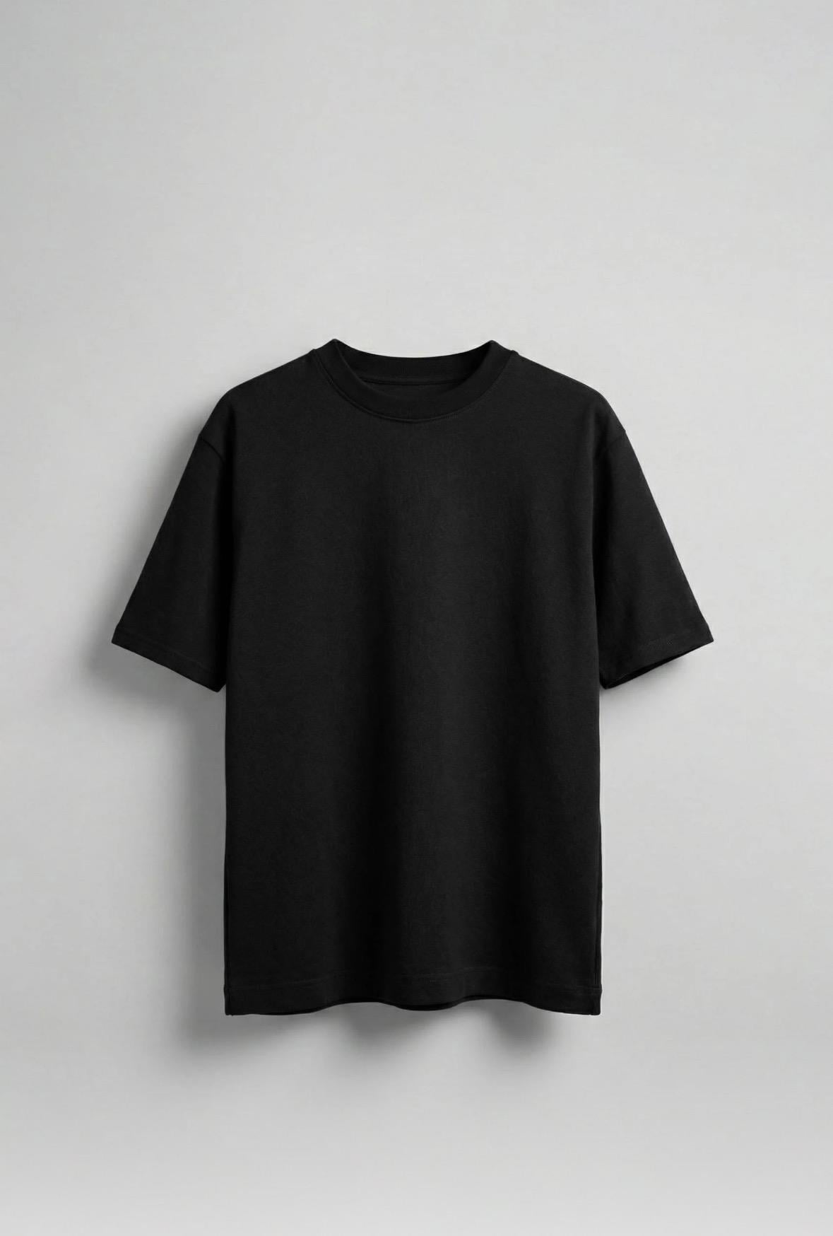 Erkek Oversize Premium Kumaş Basic T-Shirt Siyah
