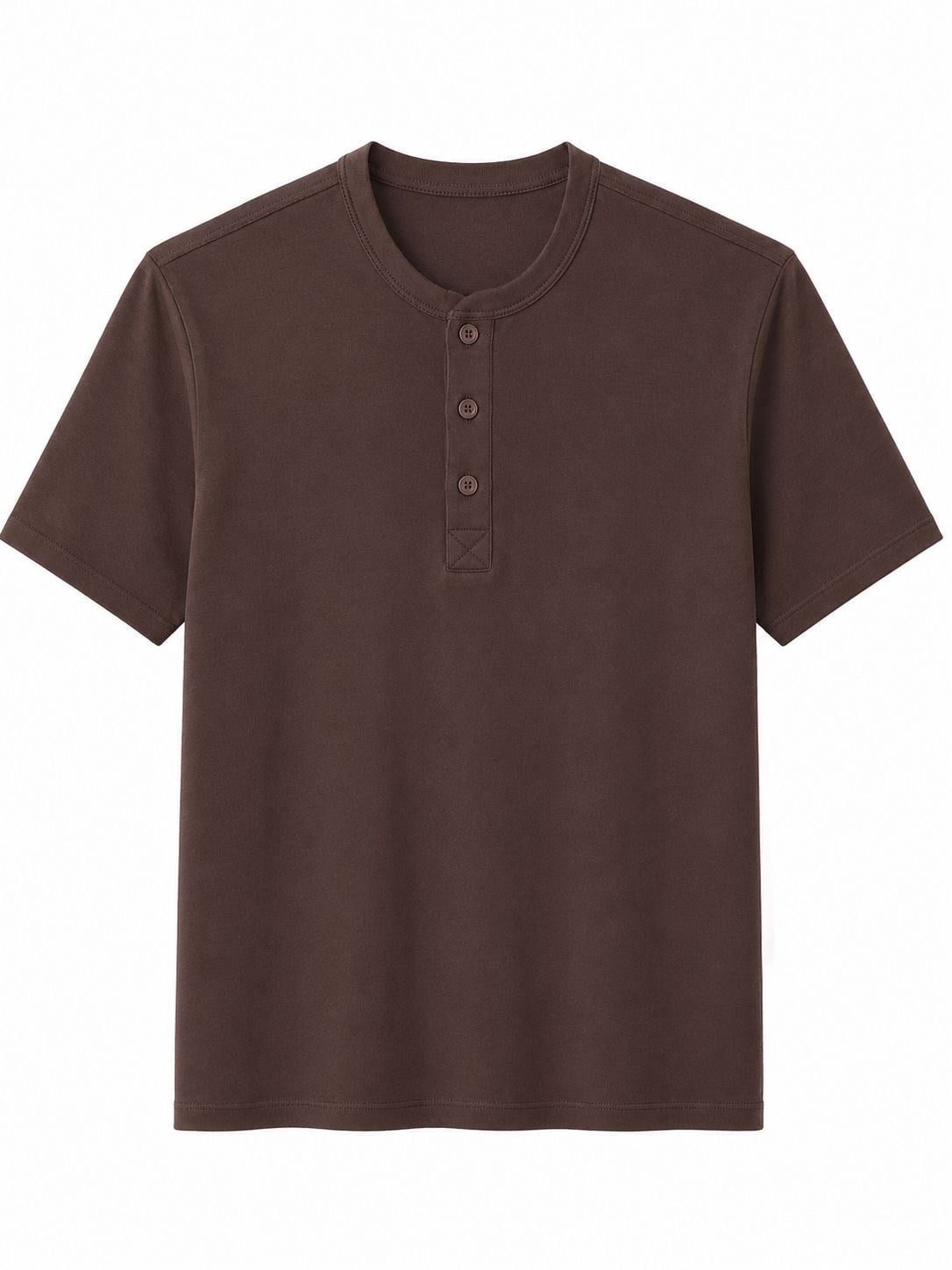 Erkek Relaxed Fit Düğmeli Henley Yaka Basic T-Shirt Kahverengi
