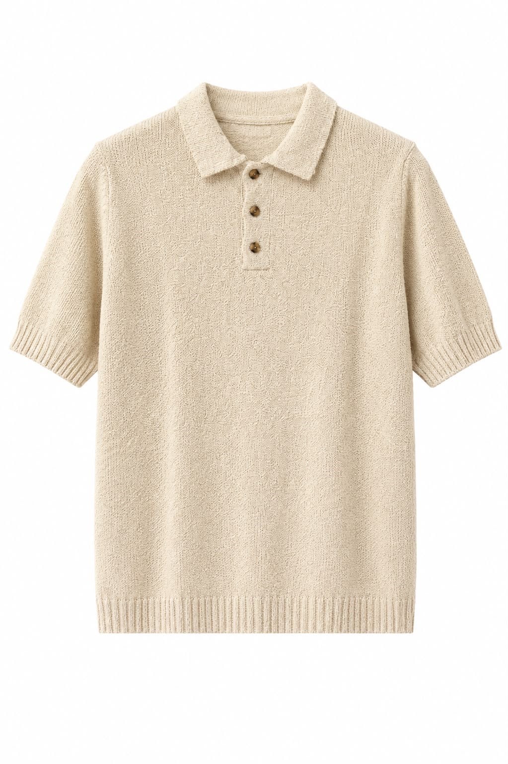 Erkek Relaxed Fit Polo Yaka Triko T-Shirt Bej