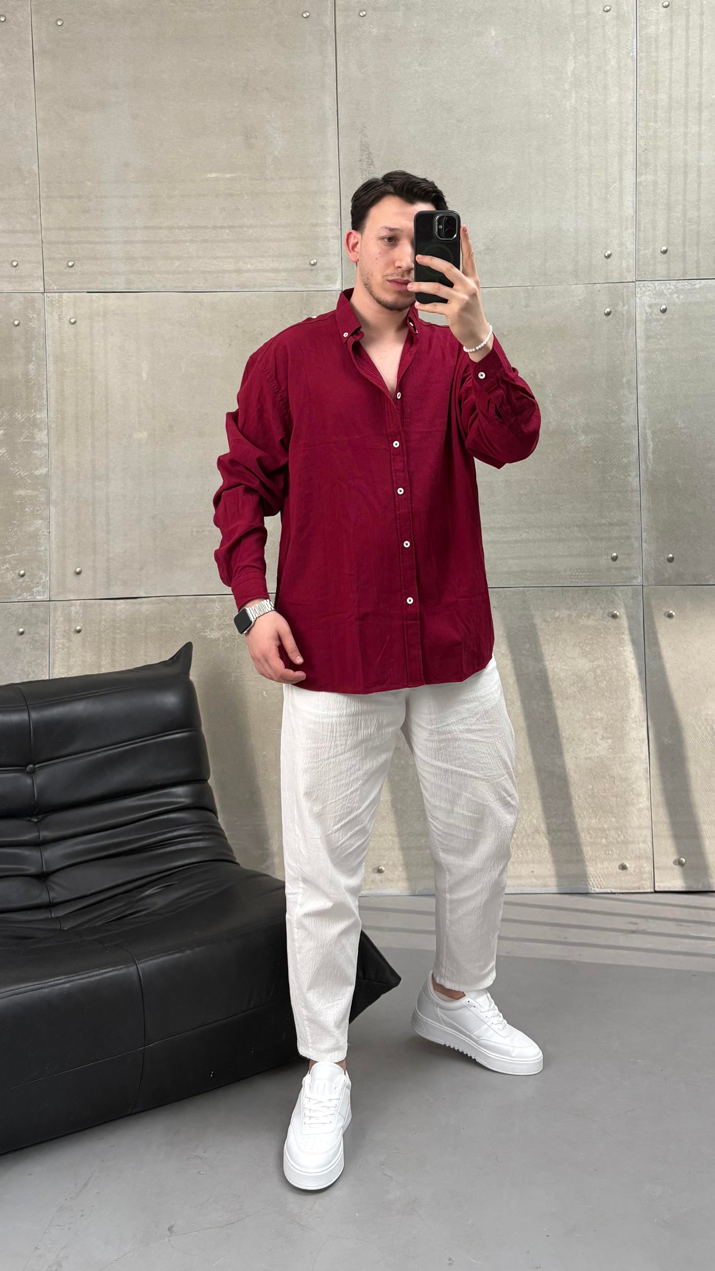 Keten Gömlek Kırmızı