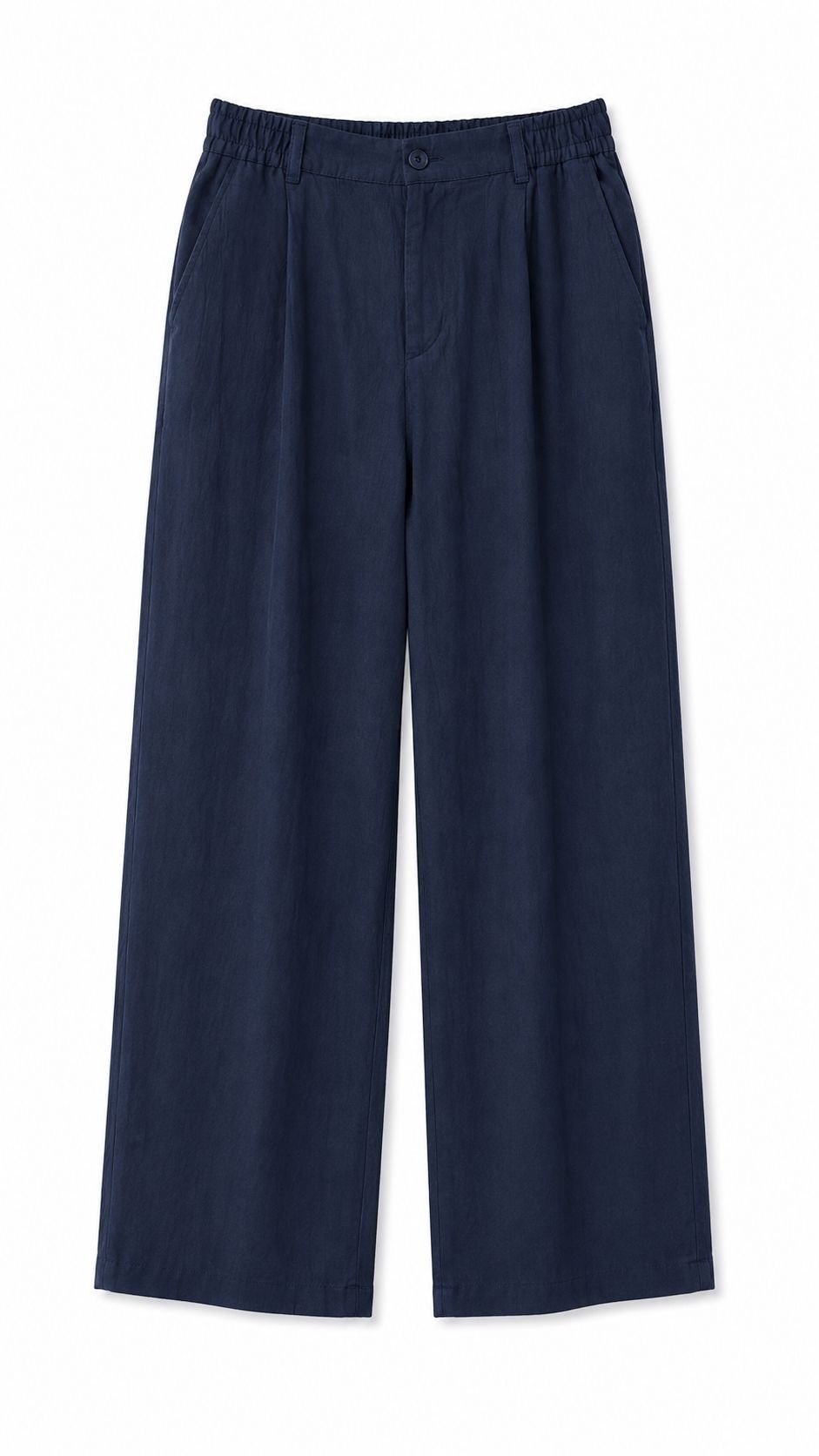 Lacivert Pileli Tensel Baggy Pantolon