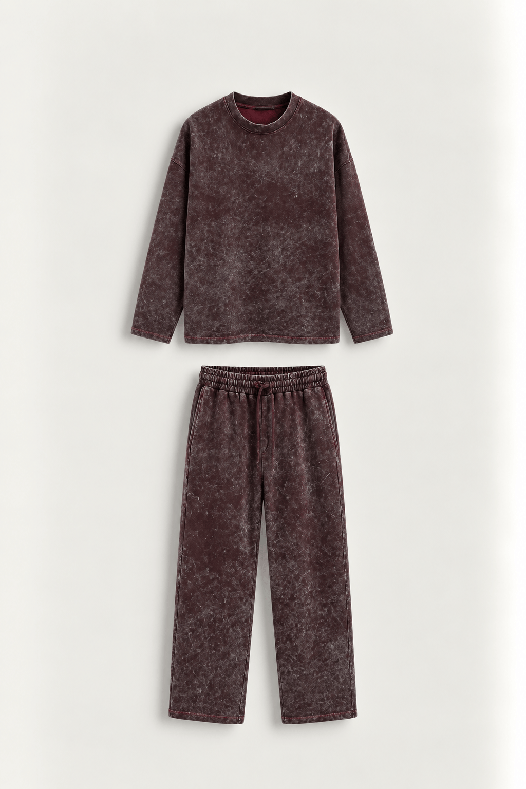 Oversize Asit Yıkamalı Takım Bordo