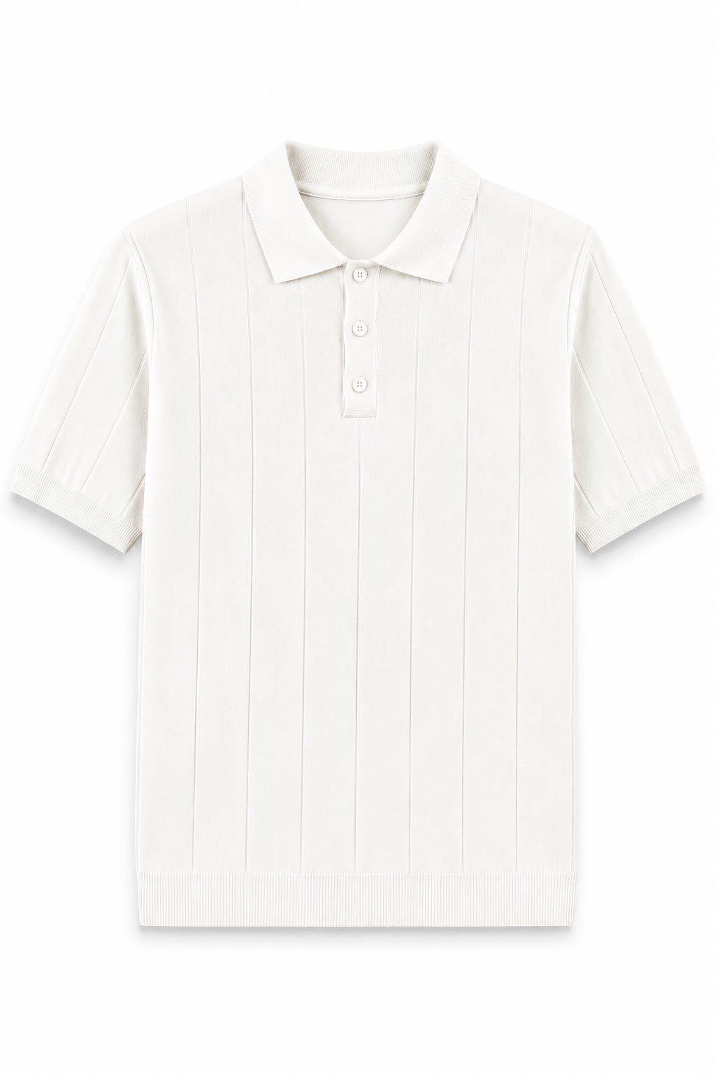 Regular Fit Örme Triko Polo Yaka T-Shirt Beyaz