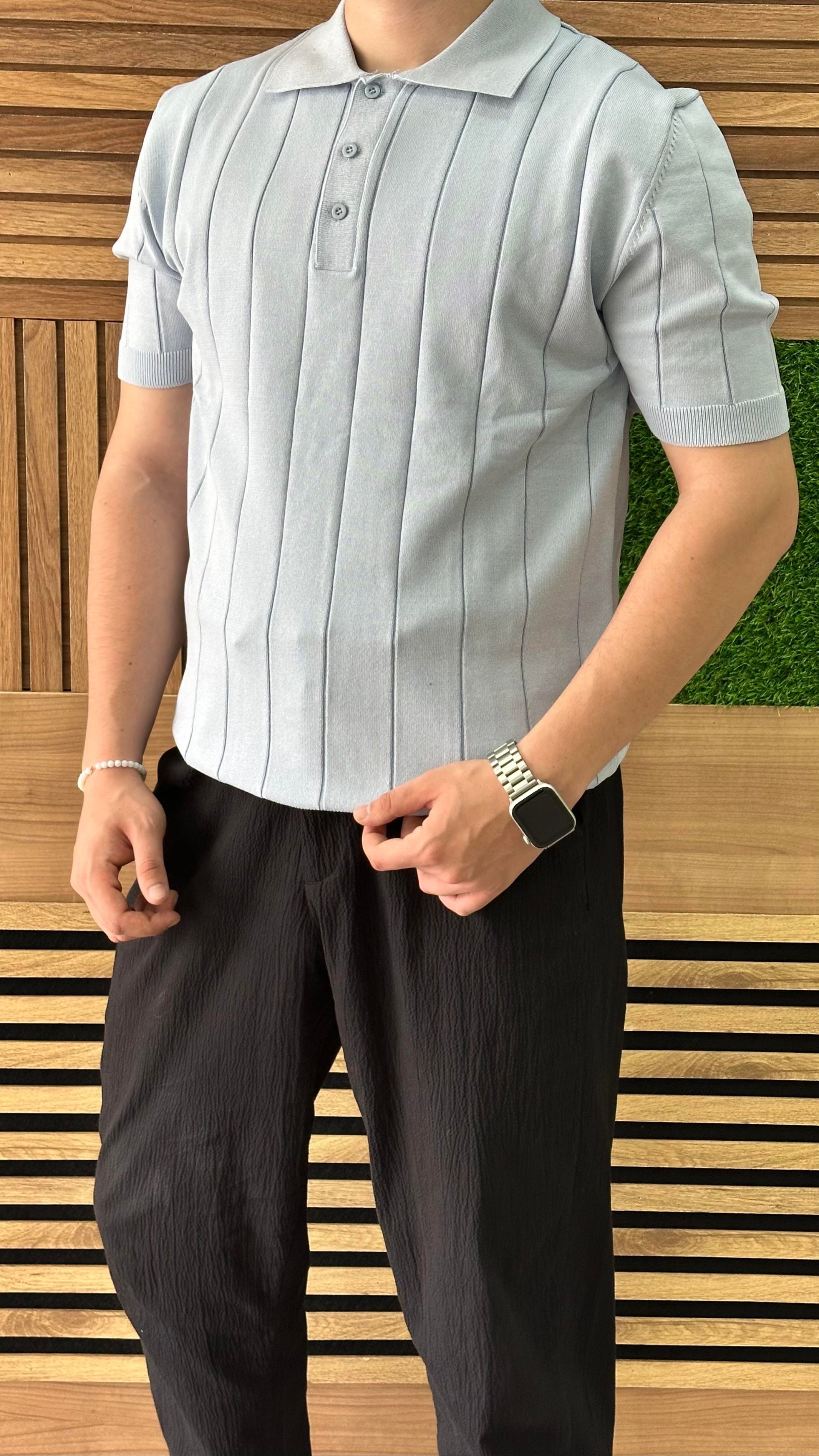 Regular Fit Örme Triko Polo Yaka T-Shirt Bebe Mavi