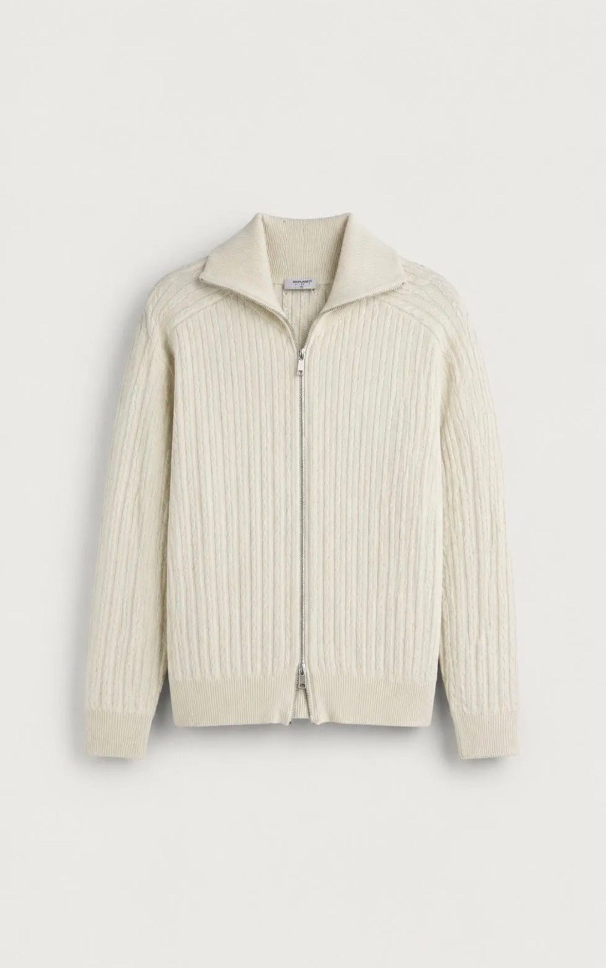 Relaxed Fit Örgülü Çift Fermuarlı Hırka Krem