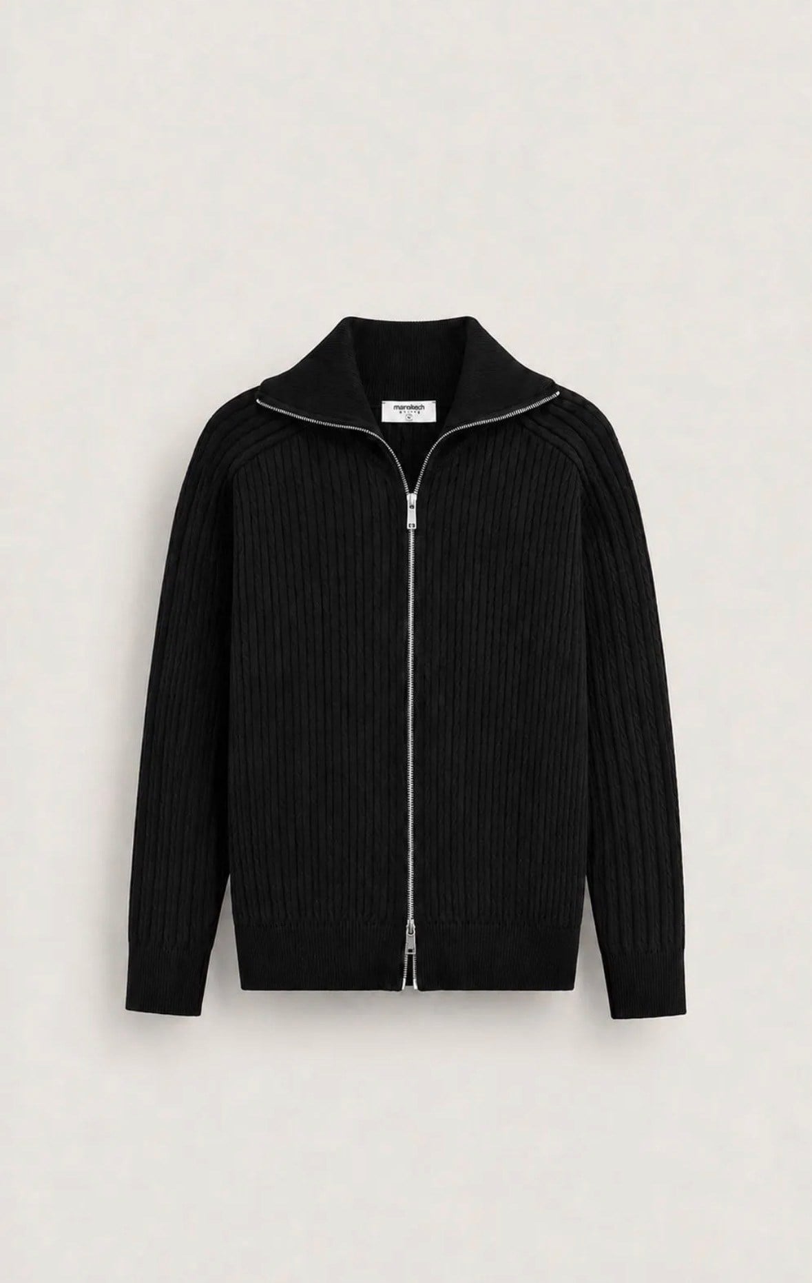 Relaxed Fit Örgülü Çift Fermuarlı Hırka Siyah