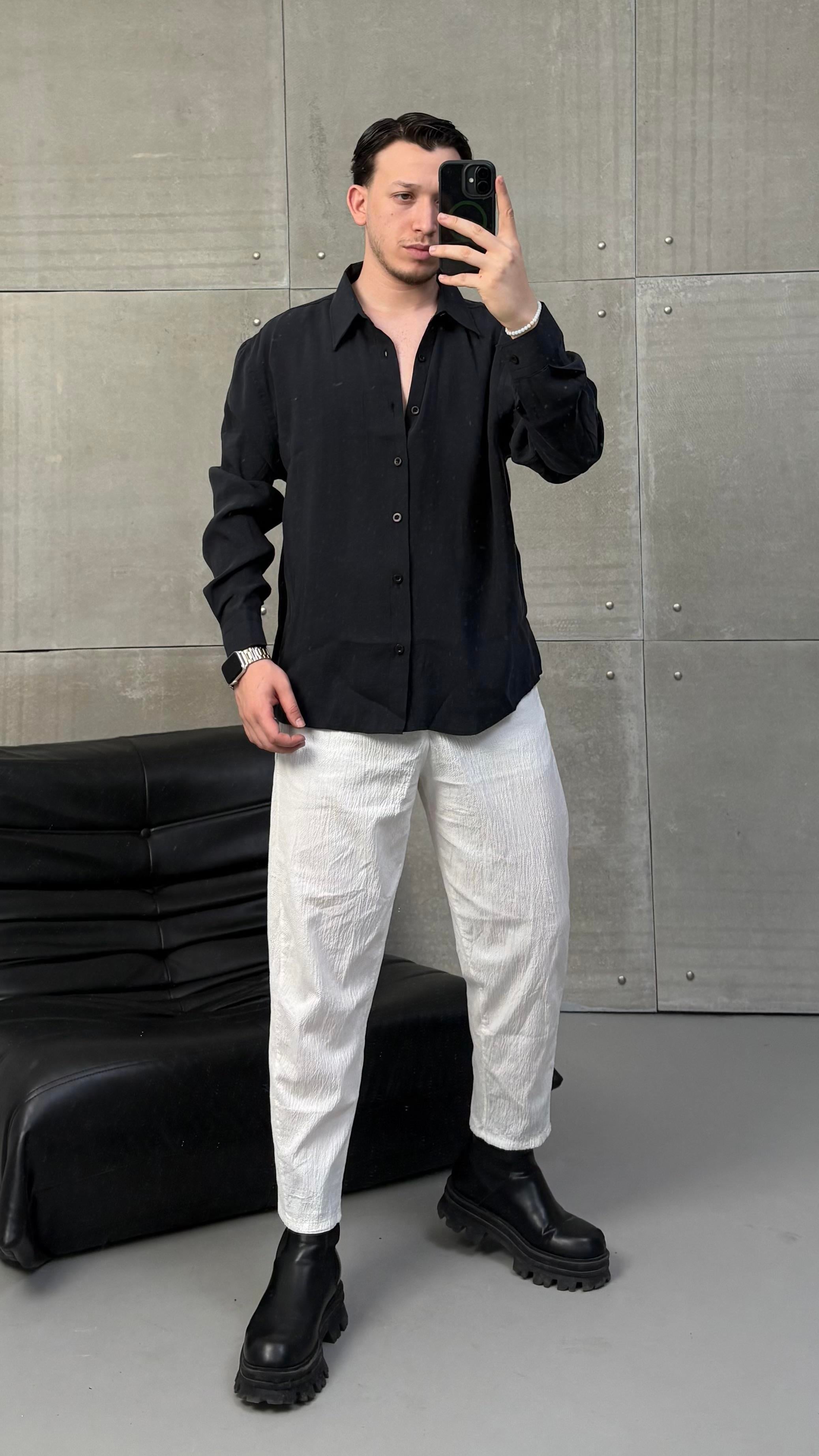 Siyah Oversize Modal Gömlek