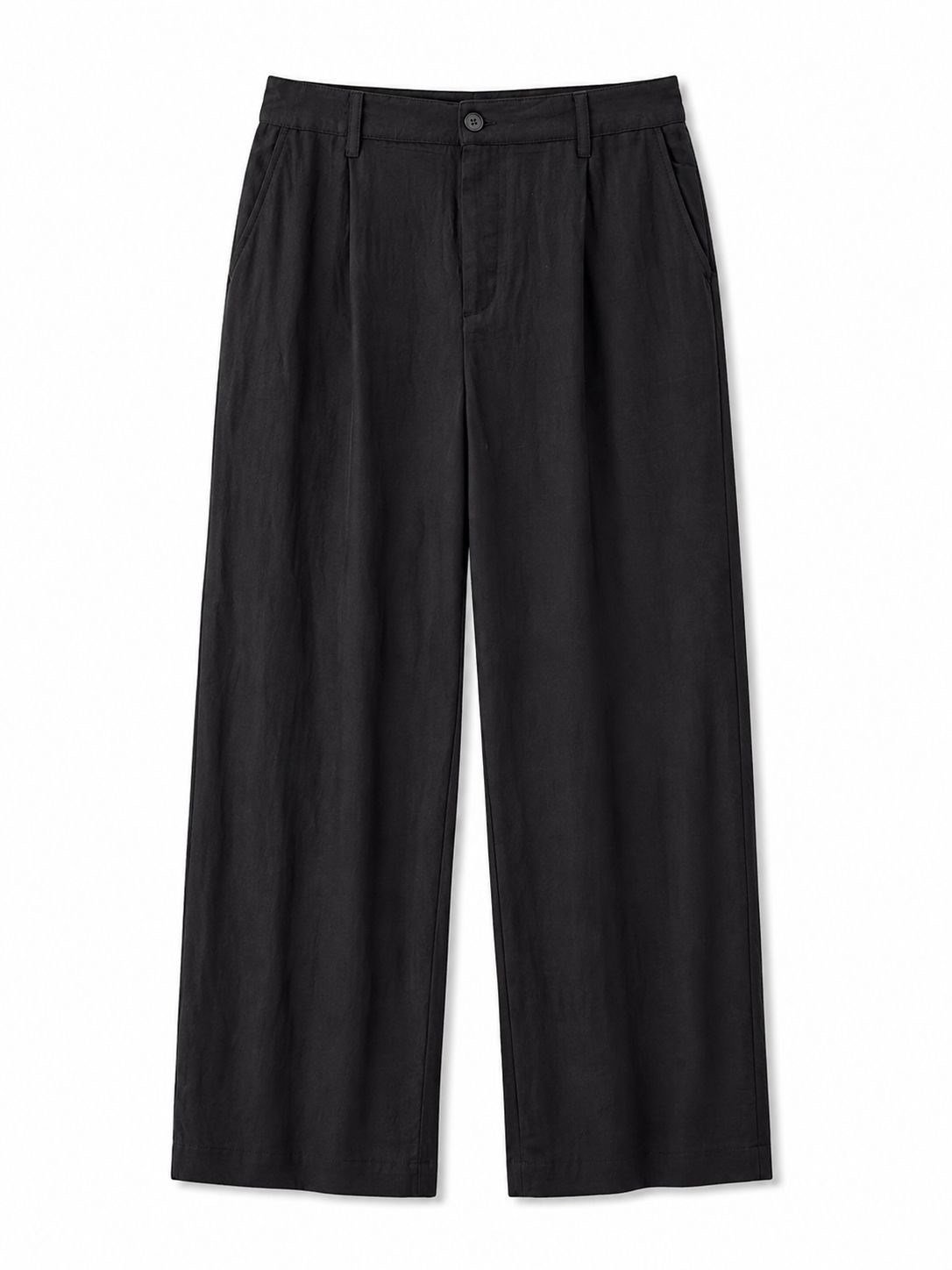 Siyah Pileli Tensel Baggy Pantolon