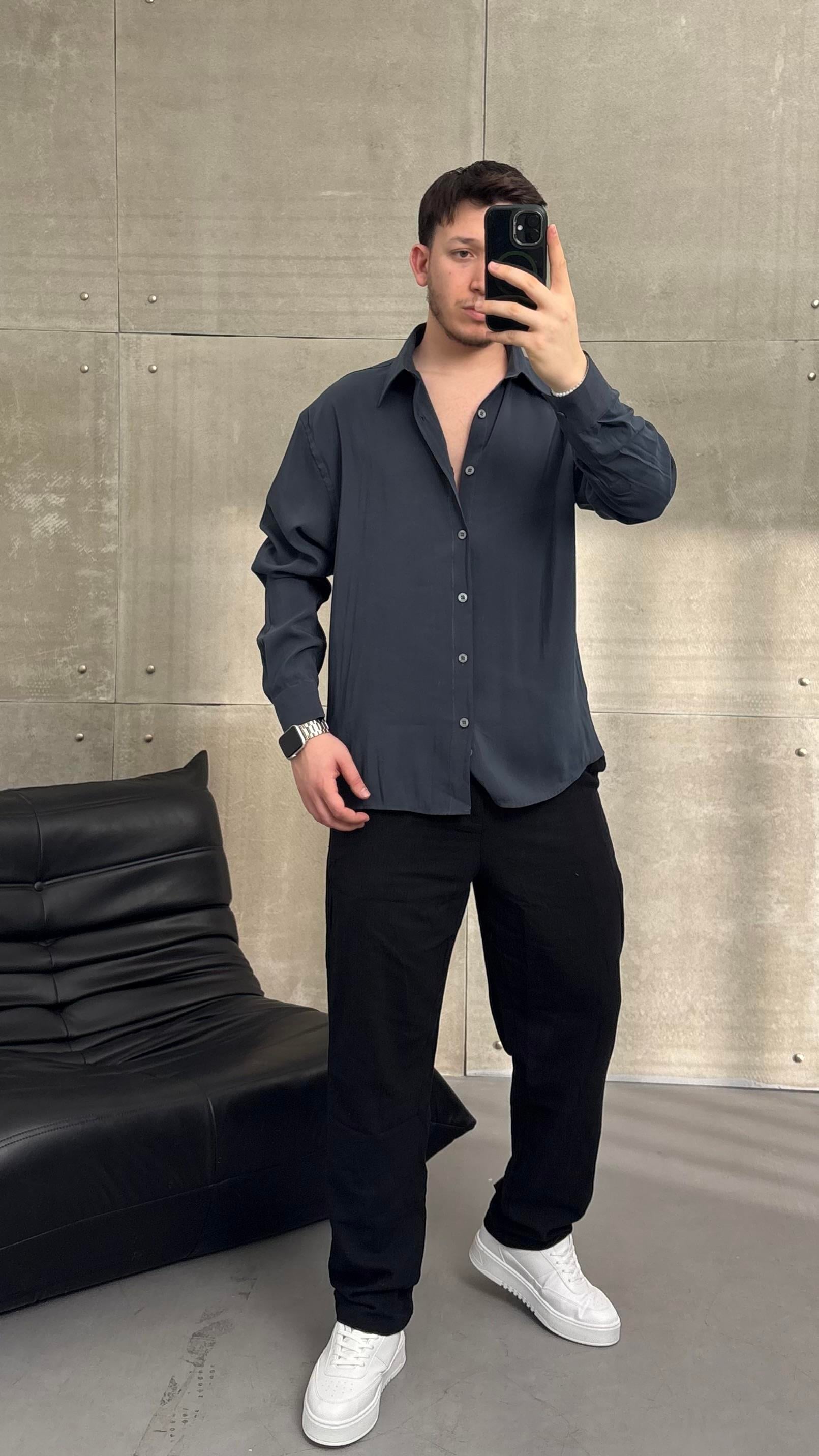 Taş Oversize Modal Gömlek