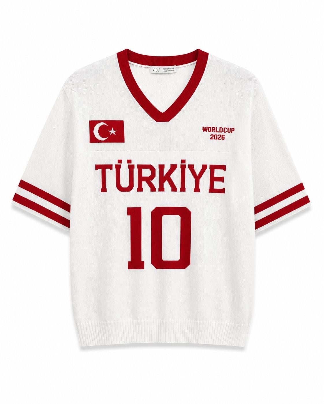 Unisex Oversize Premium Ay Yıldız Triko Forma T-Shirt Beyaz
