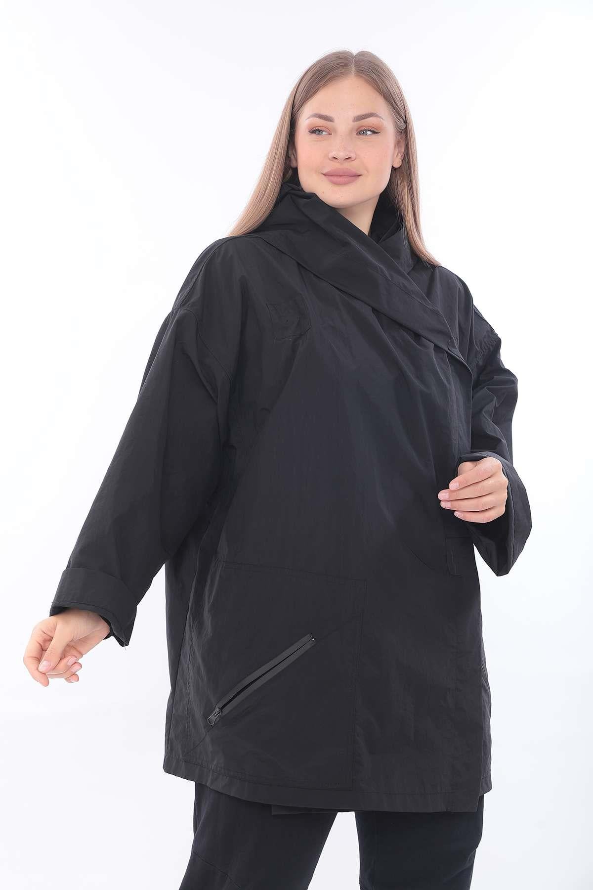 Black Oversize Polyester Jacket