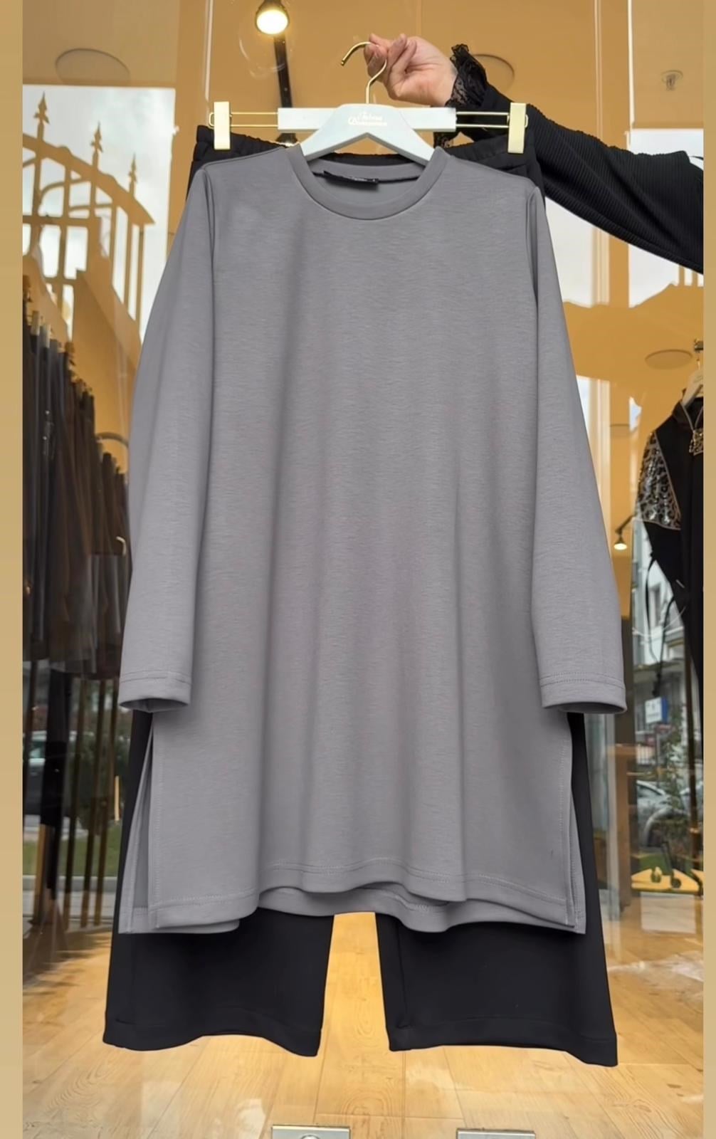 Bambu Kumaş Basic Tunik Takım- Gri