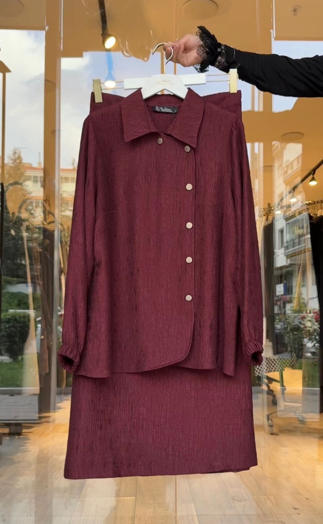 Bürümcük Kumaş Etekli Takım -Bordo