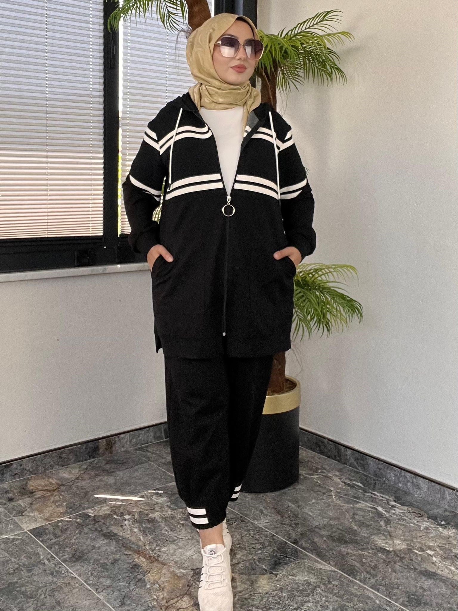 İki İplik Kumaş Adds Kombinli Takım -Siyah