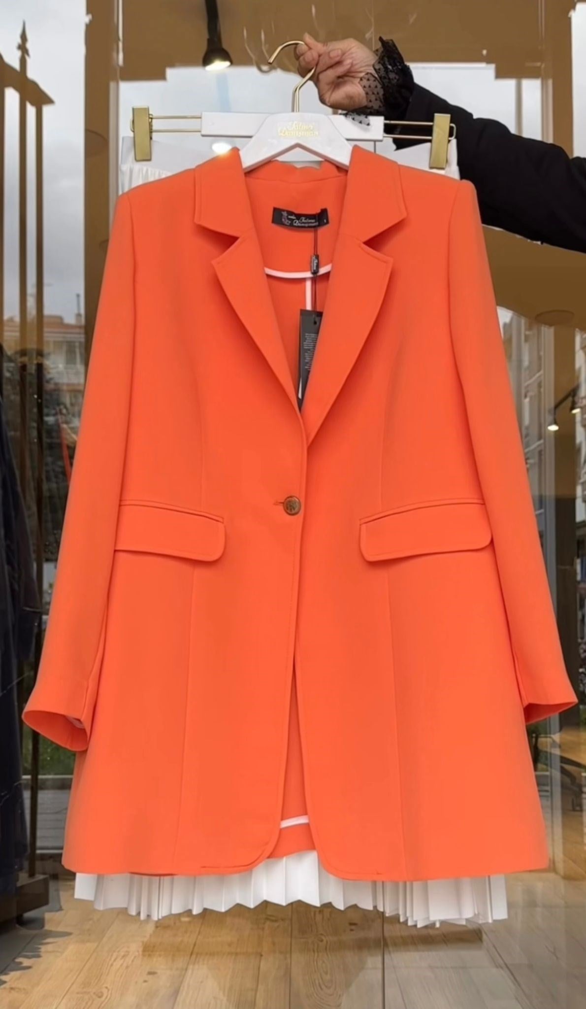 Scuba Krep Kumaş Blazer Ceket Etekli Takım -Orange
