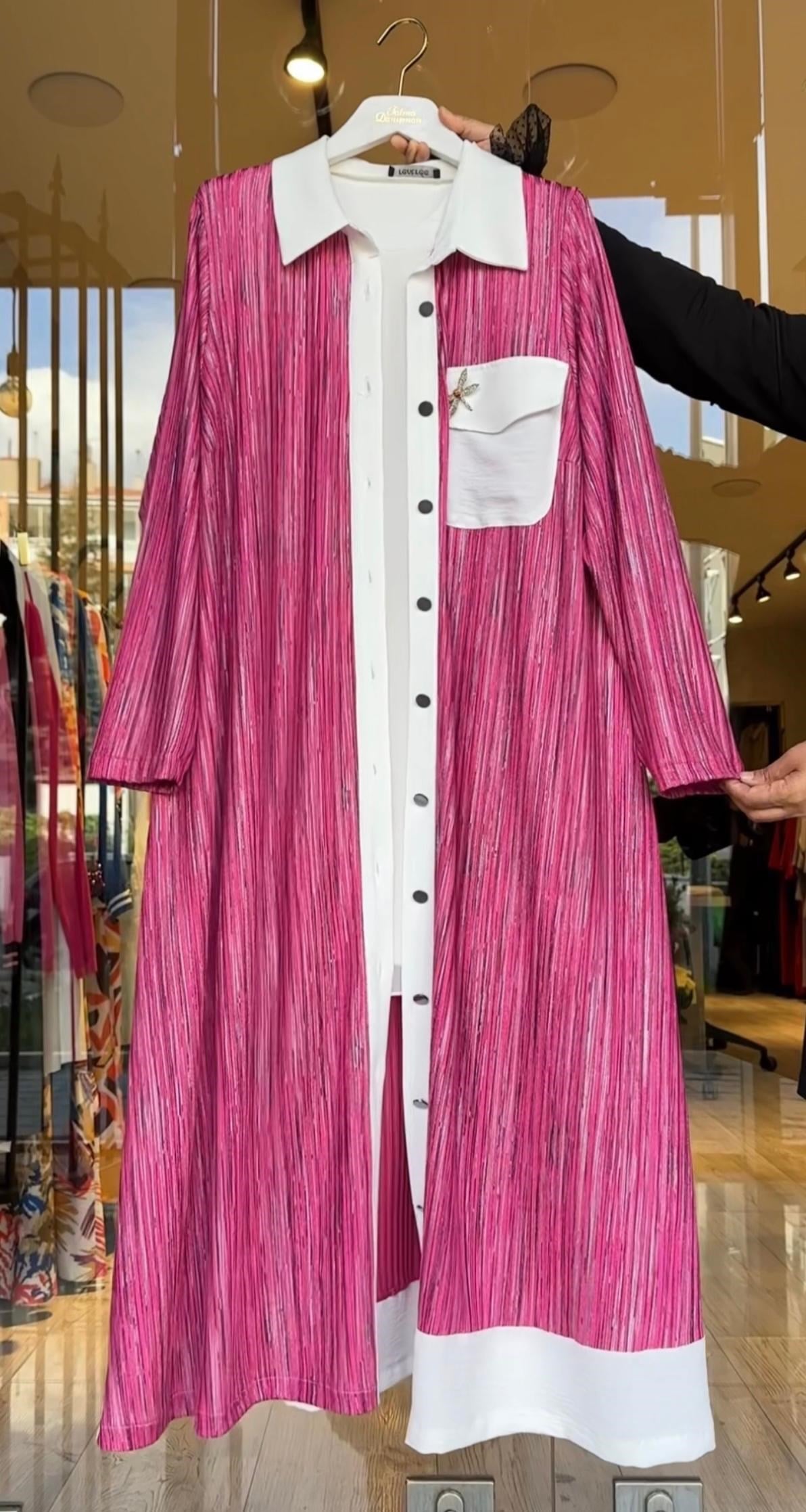 Yazlık Triko Kumaş Broş Detaylı Tunik Kap -Pembe