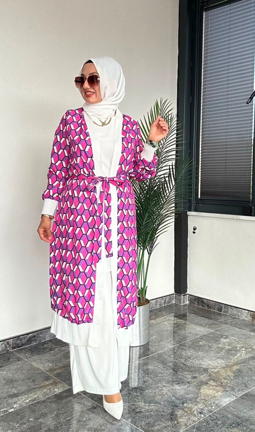 Zara Krep Kumaş Desenli Kimono Ceket Ve İçlik İkili Takım