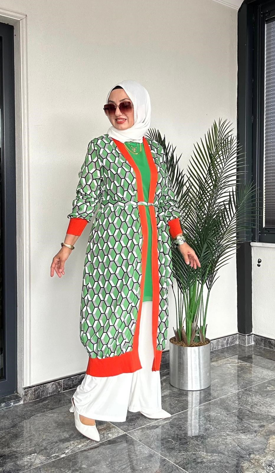 Zara Krep Kumaş Desenli Kimono Ceket Ve İçlik İkili Takım