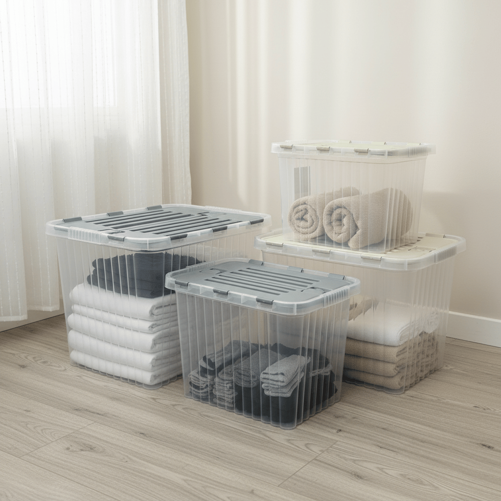 Şeffaf Derin Split Box 3 Lü Set (16-26-50 Lt - Anstrasit Gri, Krem Kilitli Kapak