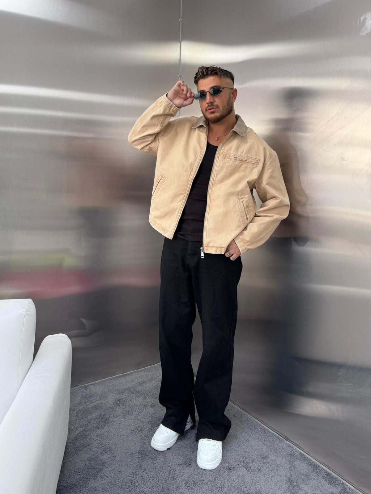 Oversize Crop Kot Ceket Krem