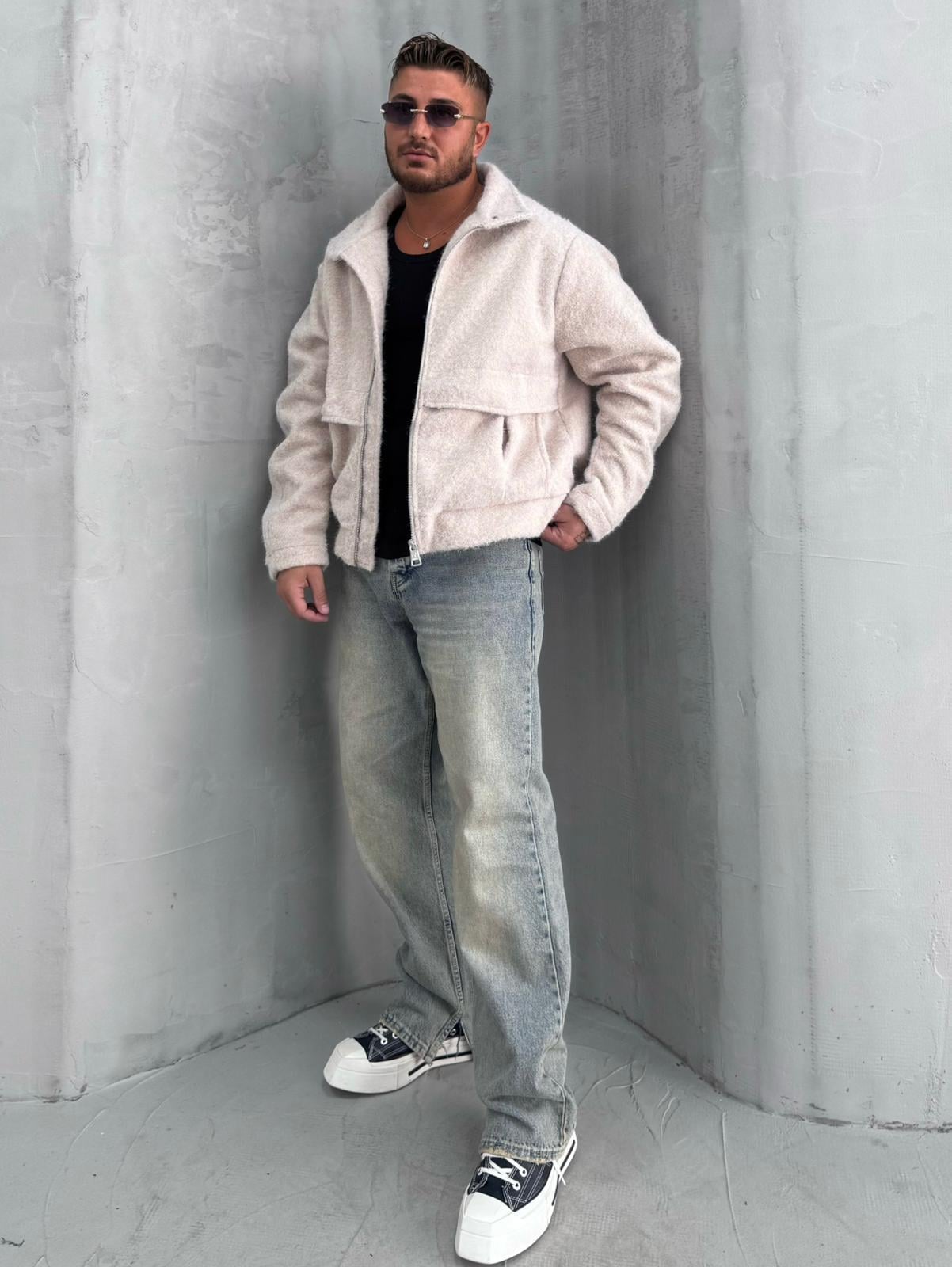 Oversize Kaşe Ceket Krem