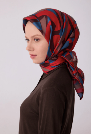 Geometrik Desen %100 Twill İpek Eşarp 