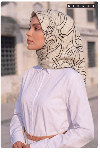 Sisley Sura Saf İpek Eşarp Krem Çizgi Desen 2040