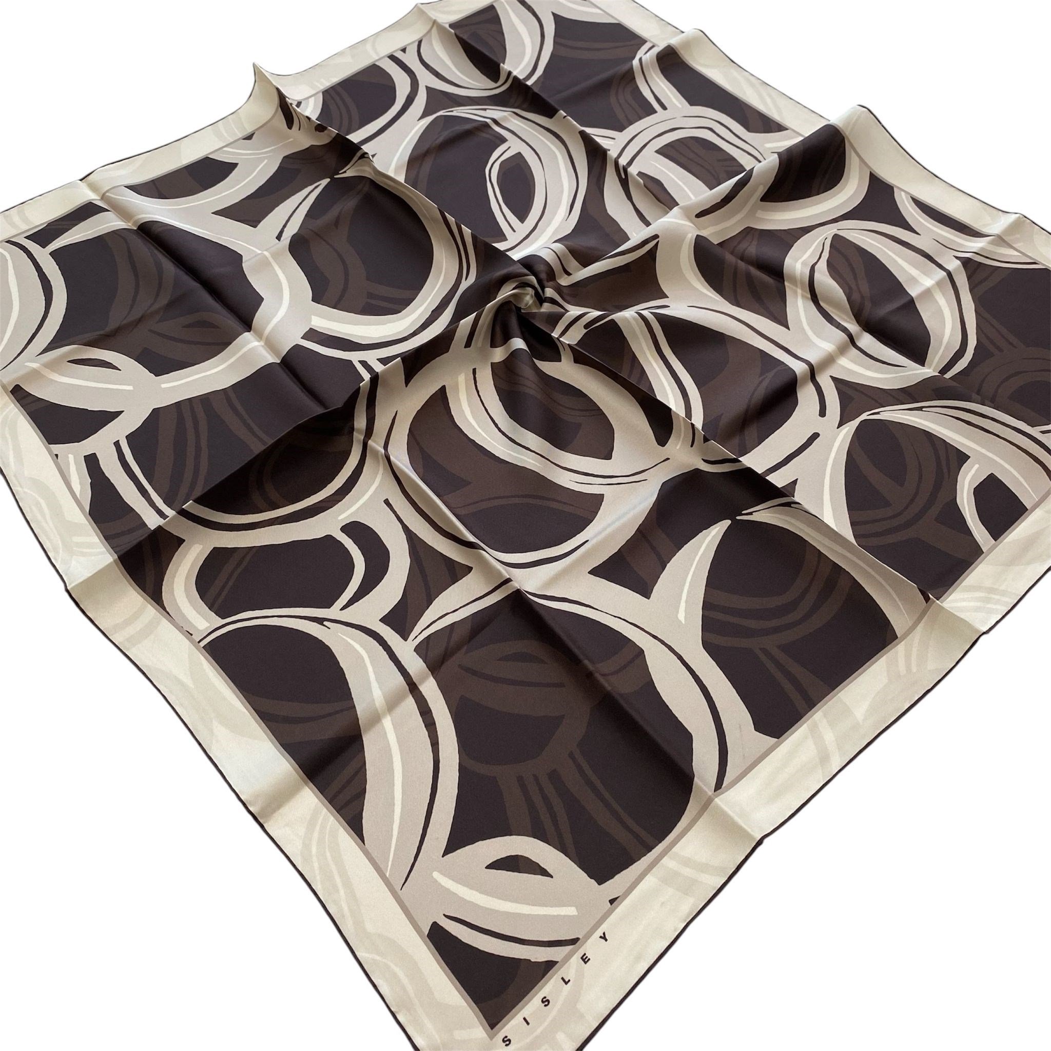 Sisley Twill Saf İpek Eşarp Acı Kahve Soyut Desen 2030