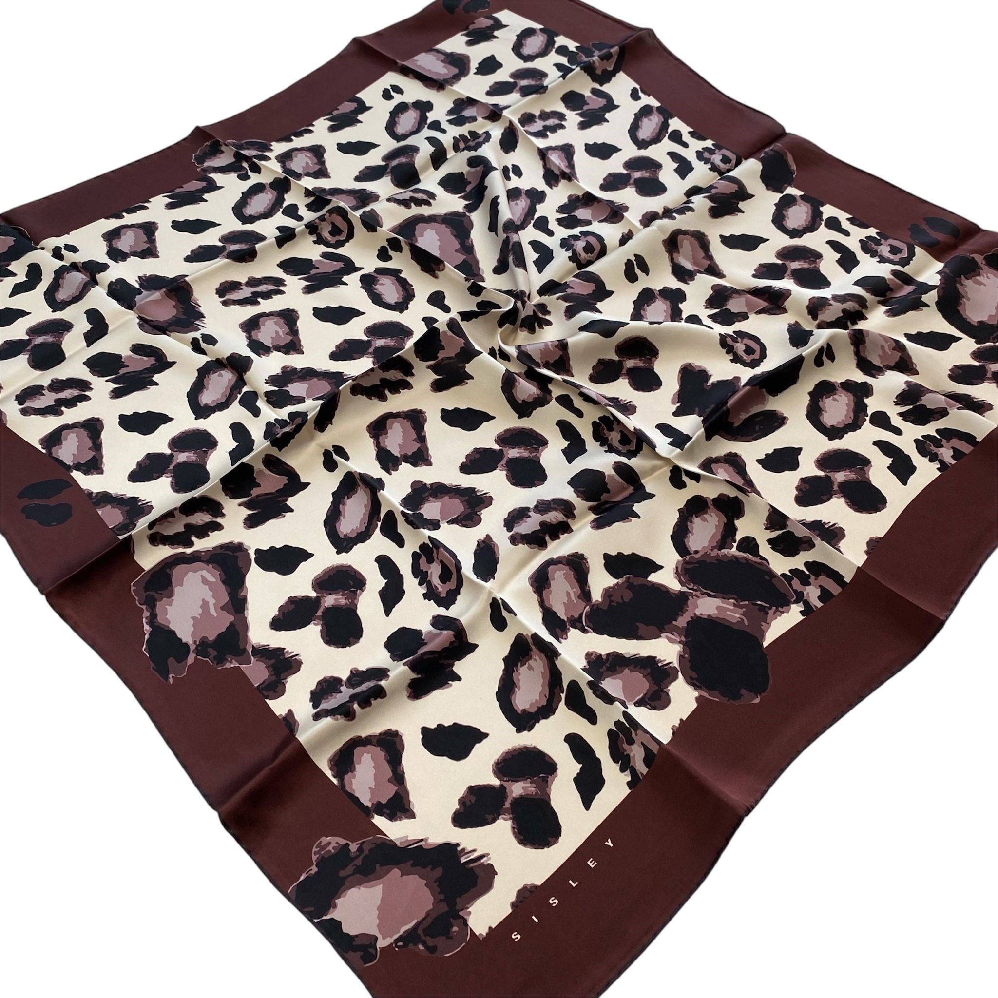 Sisley Twill Saf İpek Eşarp Bordo Leopar Desen 2022