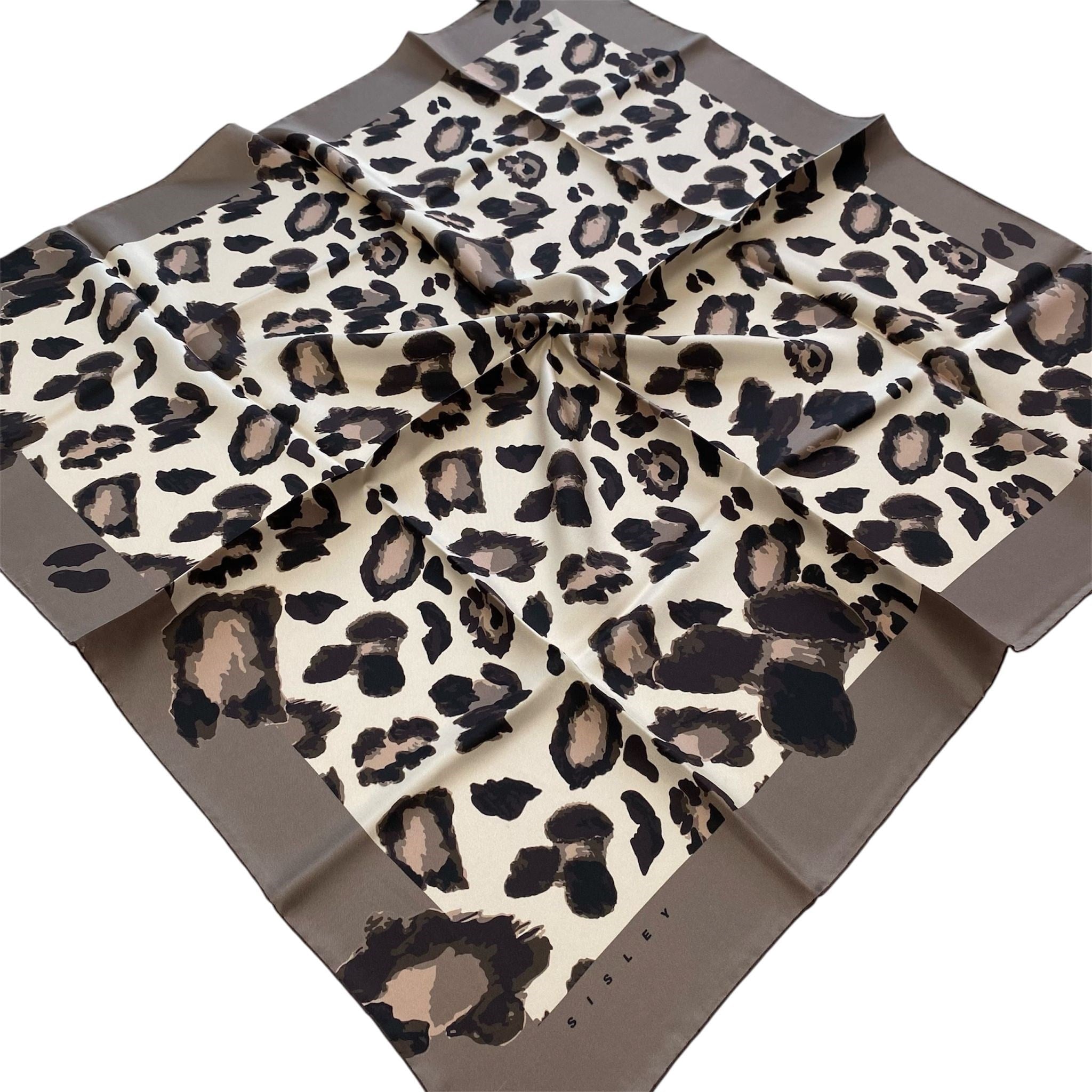 Sisley Twill Saf İpek Eşarp Gri Leopar Desen 2022