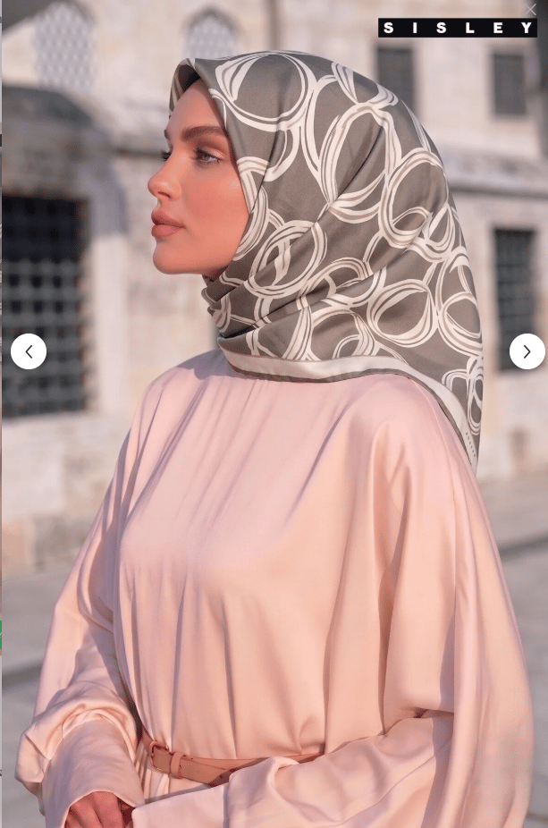 Sisley Twill Saf İpek Eşarp Gri Soyut Desen 2030