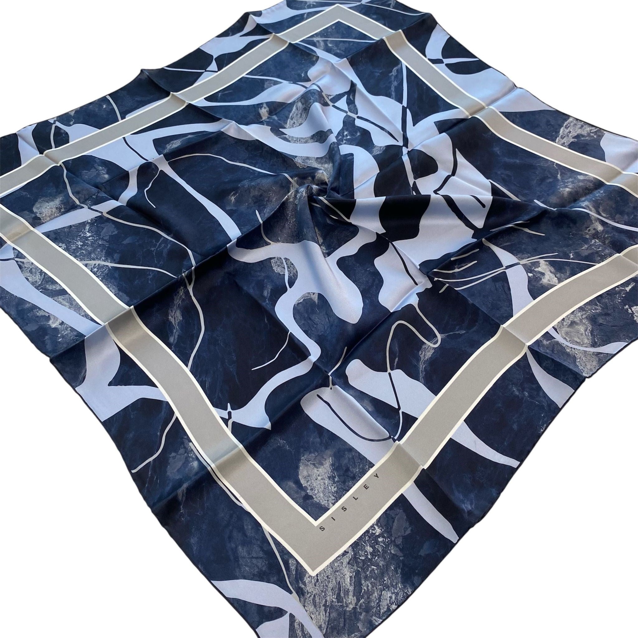 Sisley Twill Saf İpek Eşarp Mavi 2031