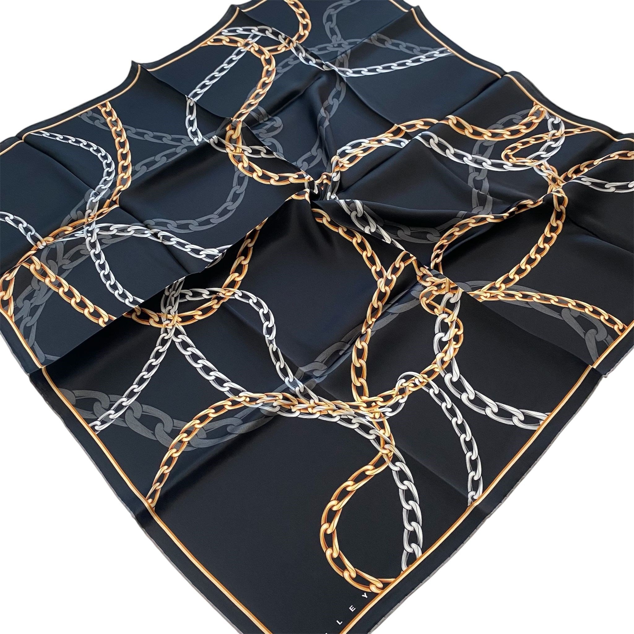 Sisley Twill Saf İpek Eşarp Siyah Zincir Desen 2021