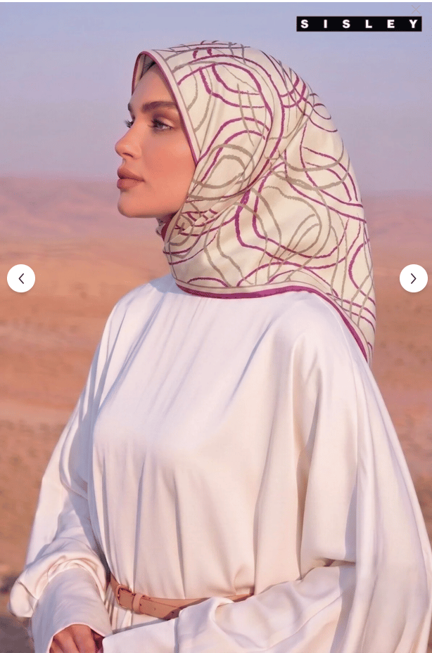 Sisley Twill Saf İpek Eşarp Toz Pembe Çizgi Desen 2028