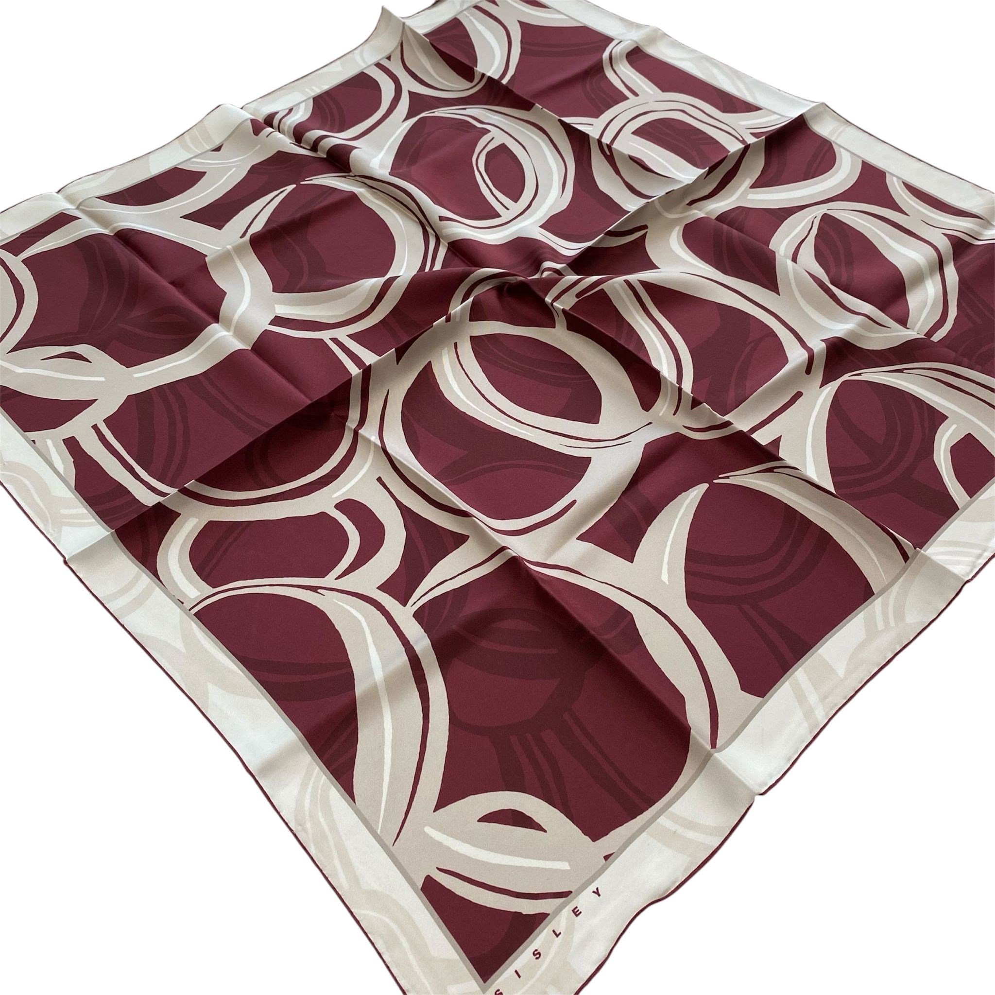Sisley Twill Saf İpek Eşarp Vişne Çürüğü Soyut Desen 2030
