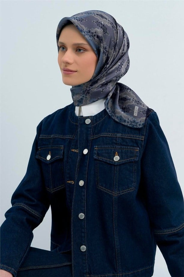 Tivil Saf İpek Eşarp 9522 - 38 Pudra Yeşil Batik Desen