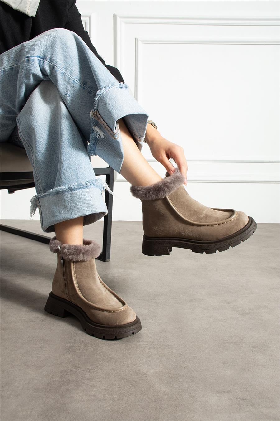 Kadın Bot & Bootie Süet Bej Orta Topuklu Casual/Günlük Soğuk Havaya Dayanıklı