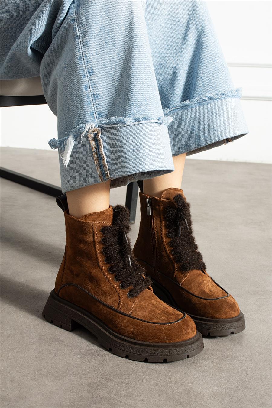 Kadın Bot & Bootie Süet Bej Orta Topuklu Casual/Günlük Soğuk Havaya Dayanıklı