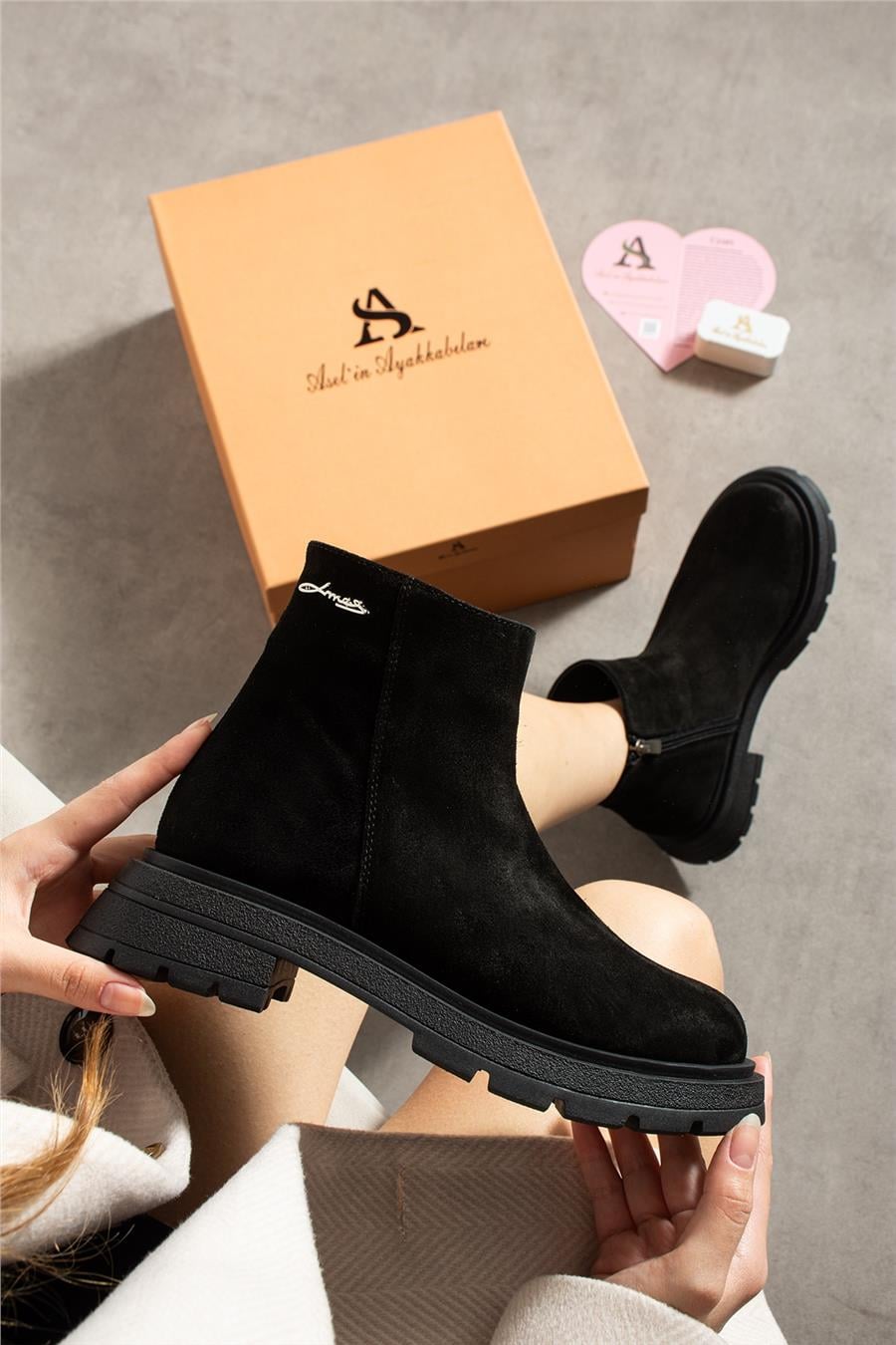 Kadın Bot & Bootie Süet Siyah Orta Topuklu Casual/Günlük Soğuk Havaya Dayanıklı