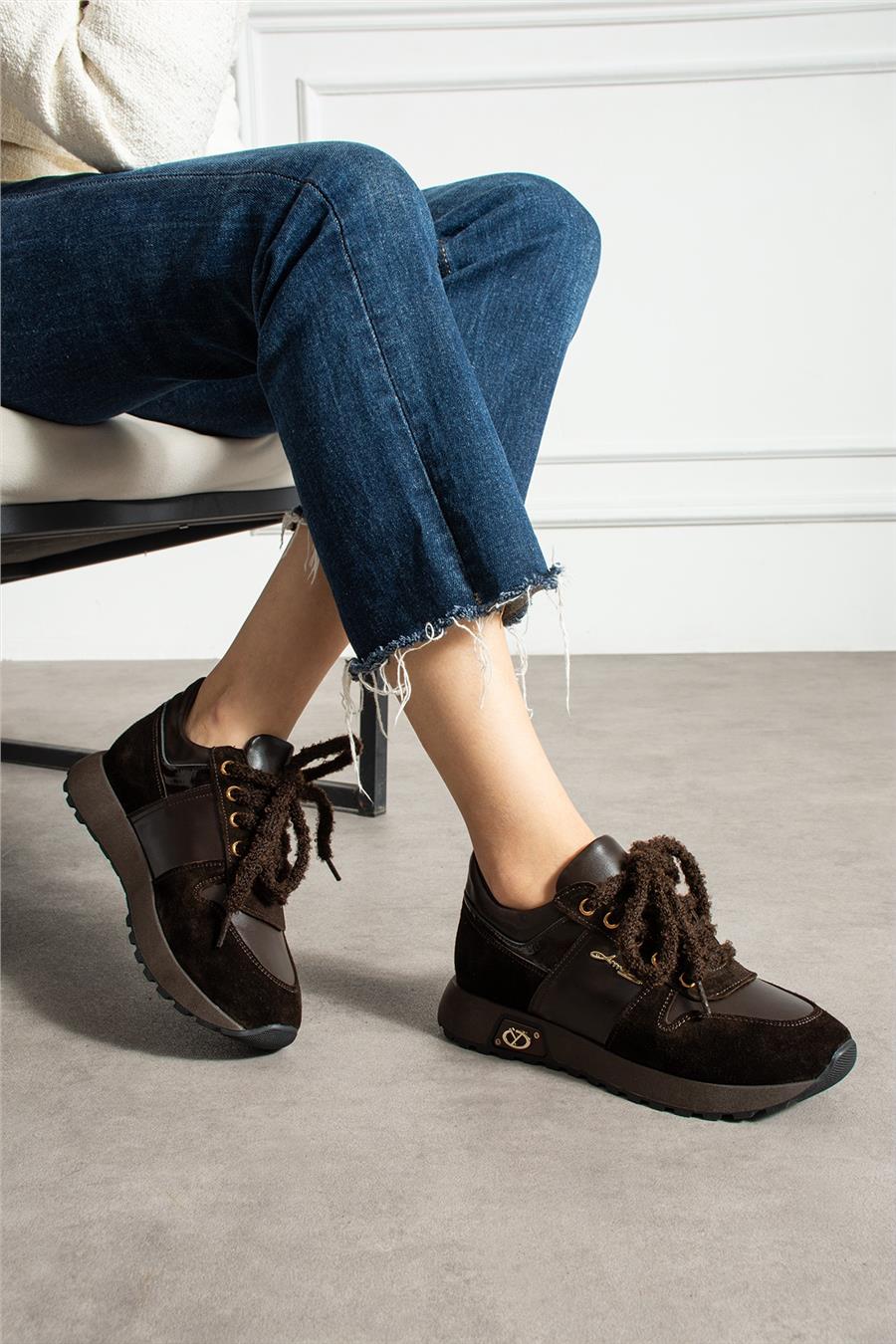 Kadın Sneaker Süet Kahverengi Kısa Topuklu Casual/Günlük