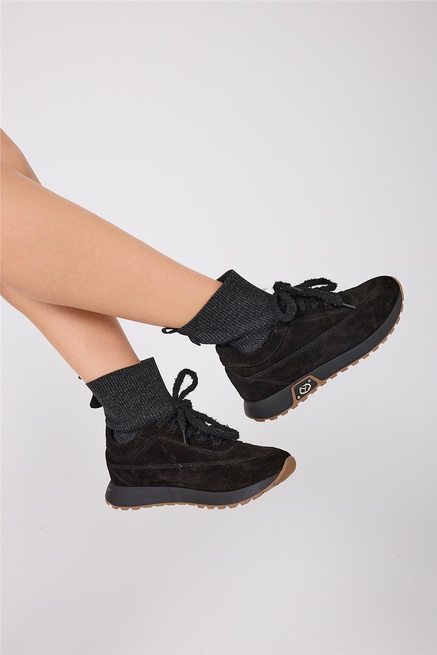 Kadın Sneaker Süet Siyah Kısa Topuklu Casual/Günlük Dokuma