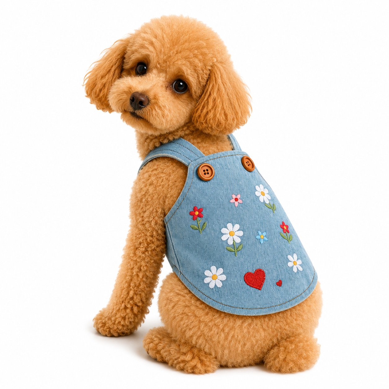 DolcePets Düğmeli Çiçekli Kot Elbise