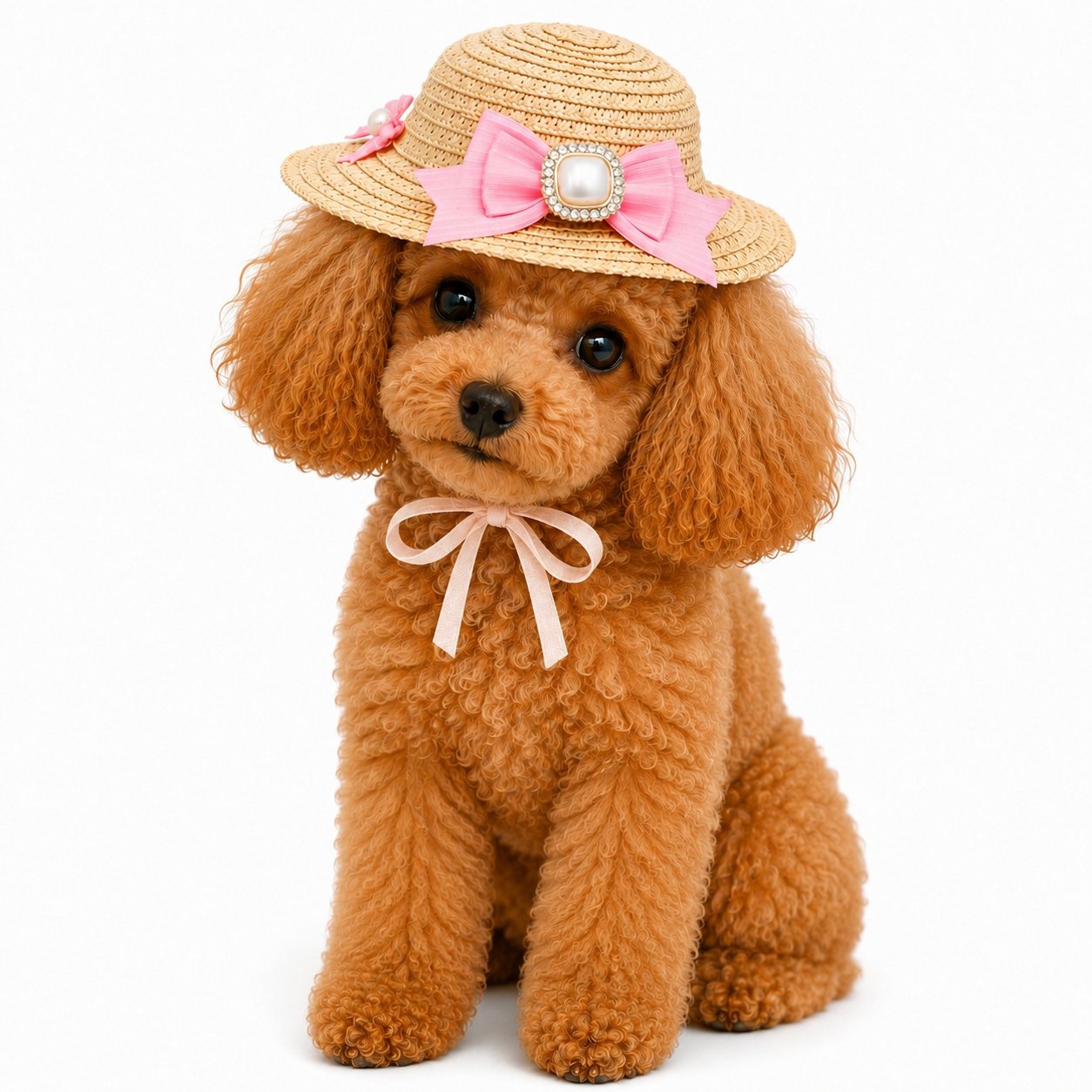 DolcePets İnci Fiyonklu Hasır Köpek Şapkası