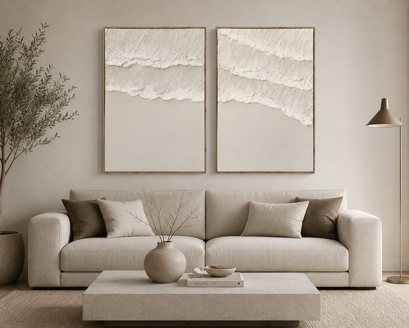 Ocean Beige Dokulu Tablo İkili Set