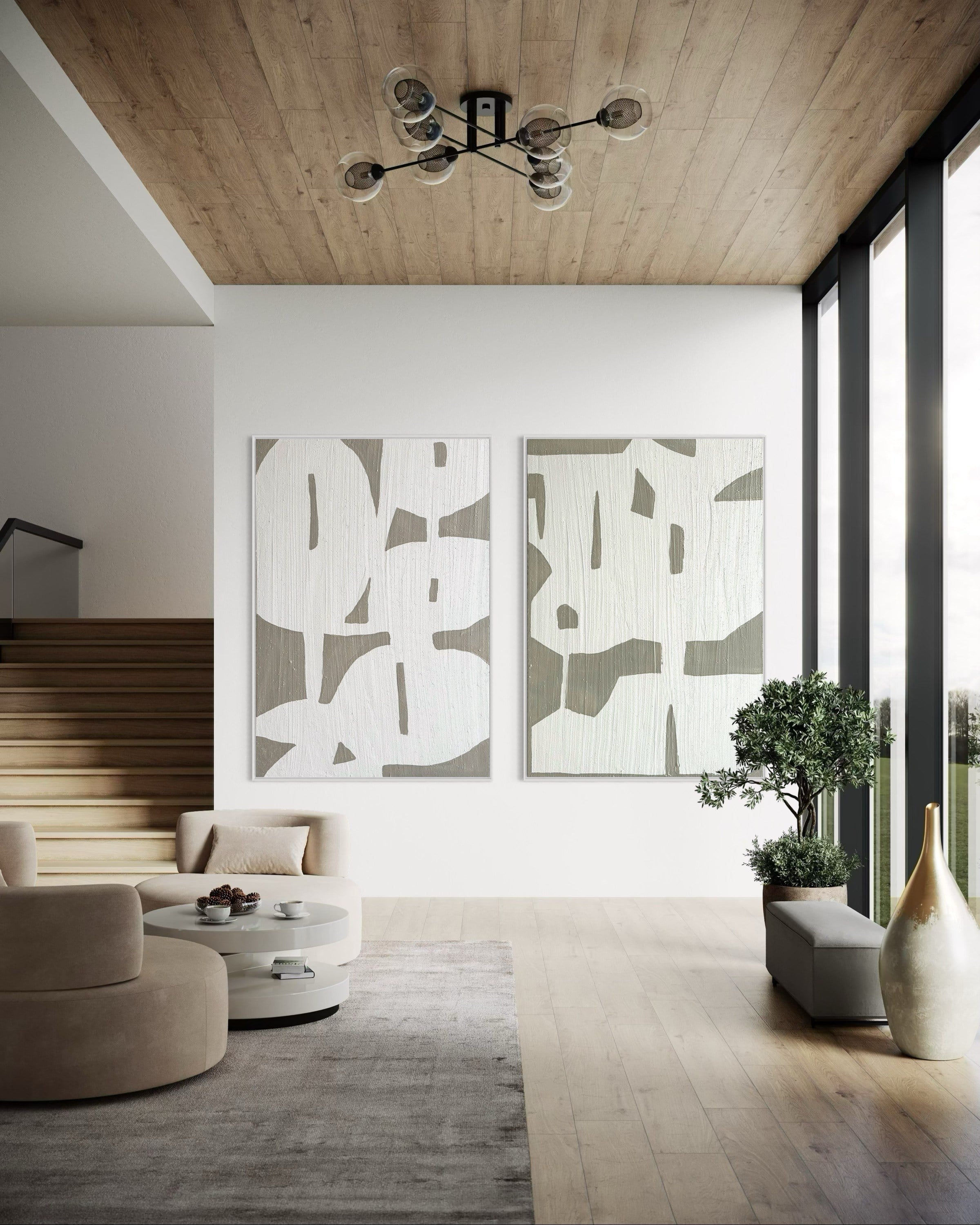 Segmenta Soyut Dokulu Tablo İkili Set 