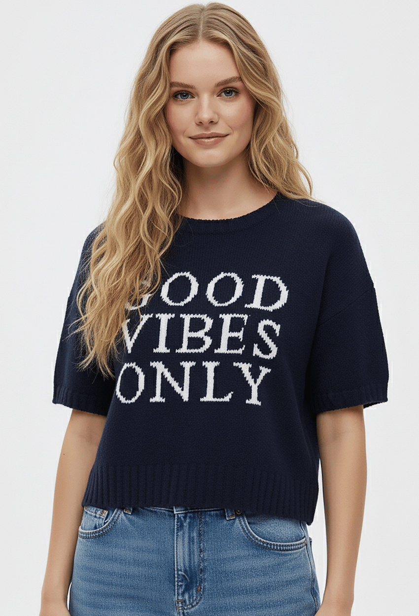 Good Vibes Only Triko Kazak Lacivert