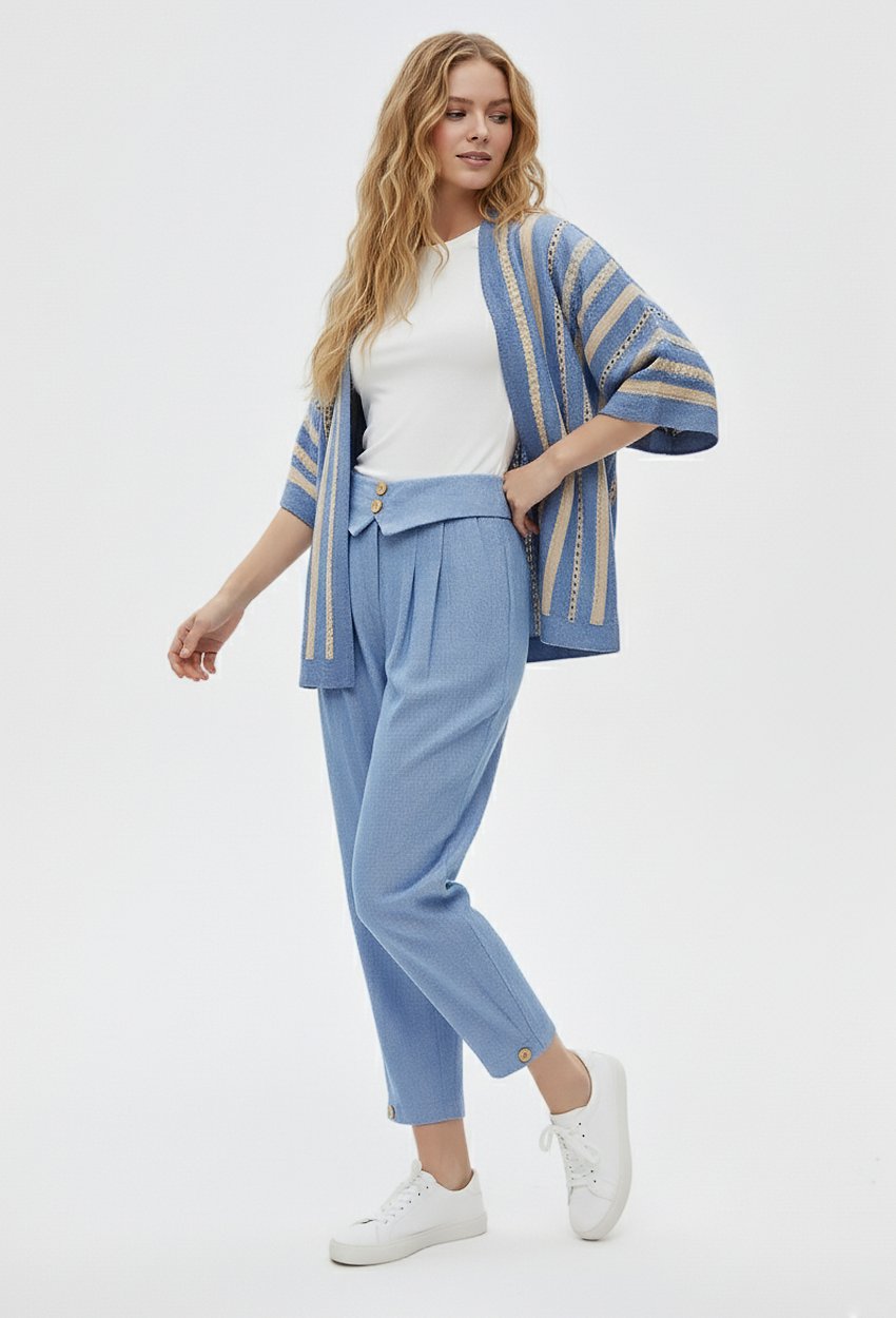 İşlemeli Kimono Mavi