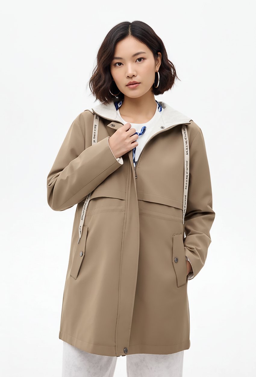 Kapüşonlu Oversize Kaban Haki